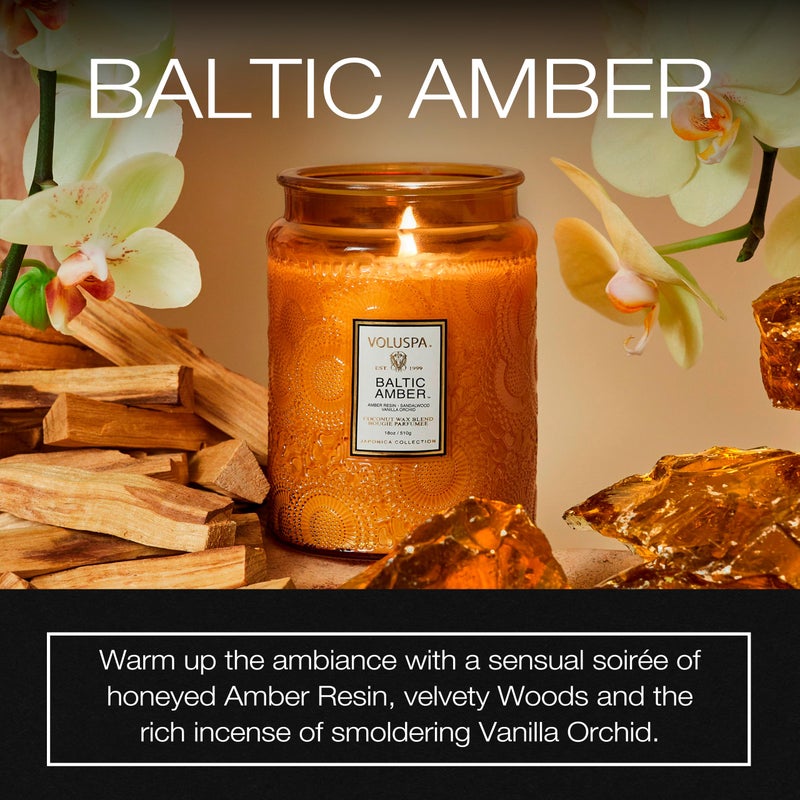 Voluspa Baltic Amber Candle, 18 oz, Coconut Wax Blend, Scented Candles for Home, 100 Hour Burn Time, Candle Jar - Image 2